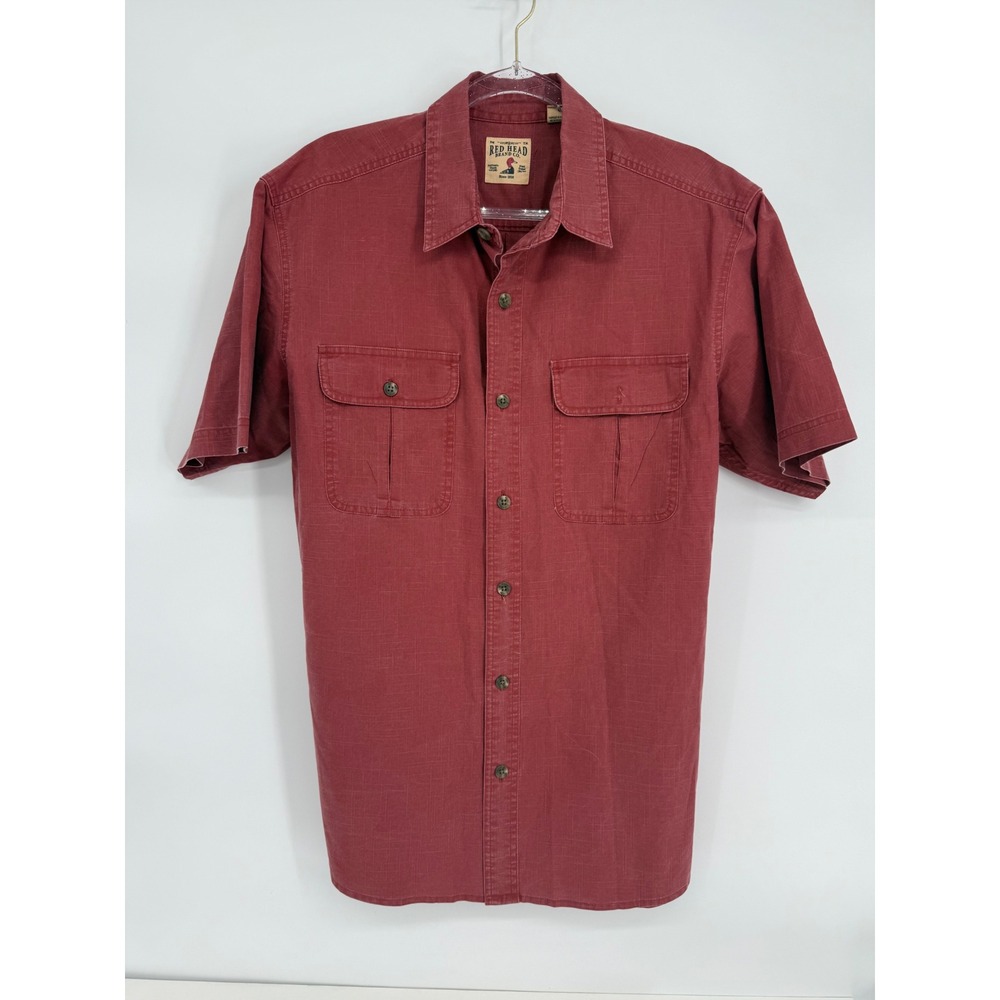 RedHead Brand Co Mens Sz L Short Sleeve Button Down Utility Shirt Brick Red